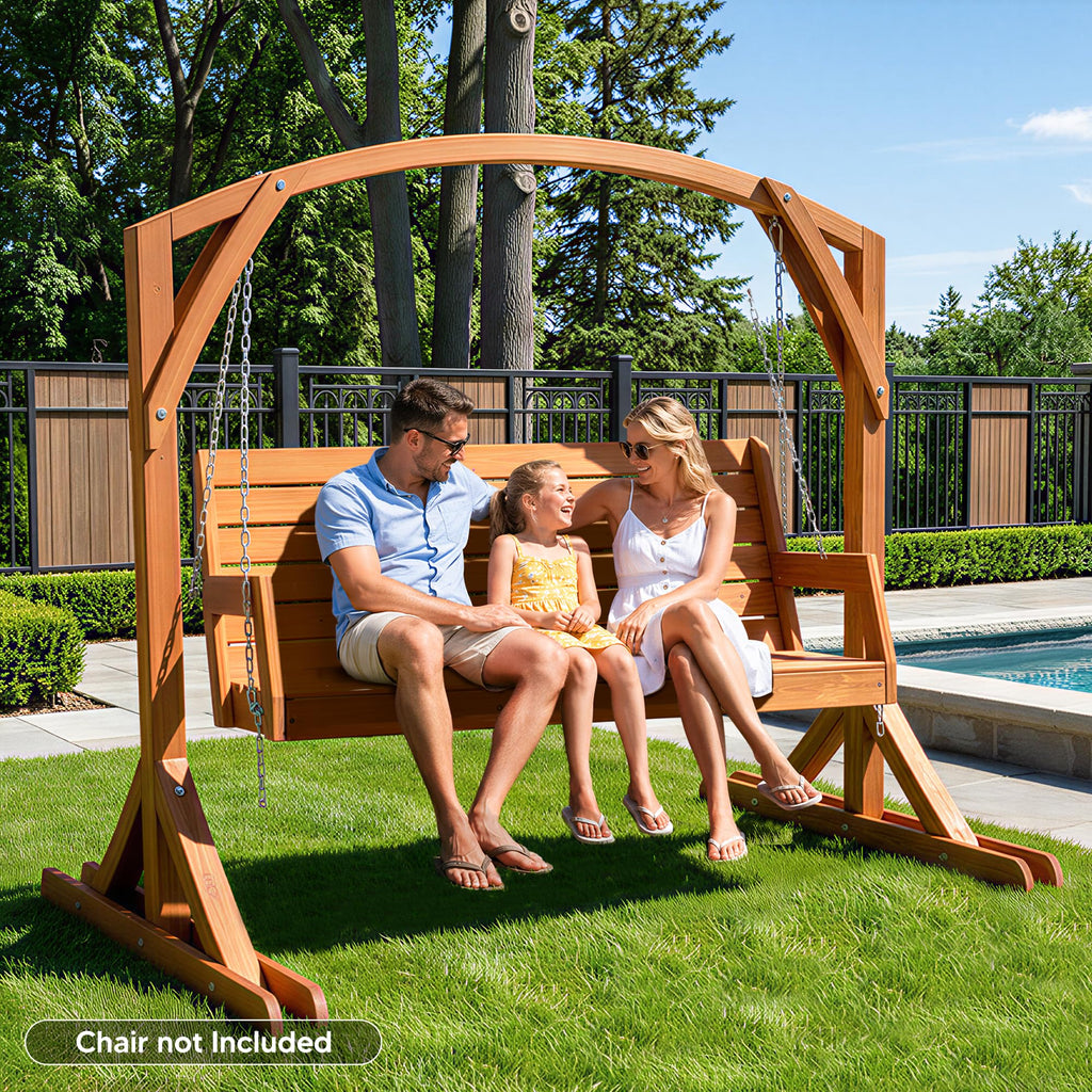 Stable Frame Porch Swing Bench Stand, Backyard, Brown