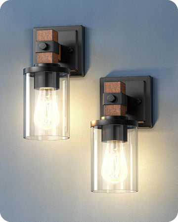 Wall Sconces Set of 2, Farmhouse Vanity Lights Fixtures for Bathroom, 1-Light Faux Wood Rustic Bath Wall Mount Lamp