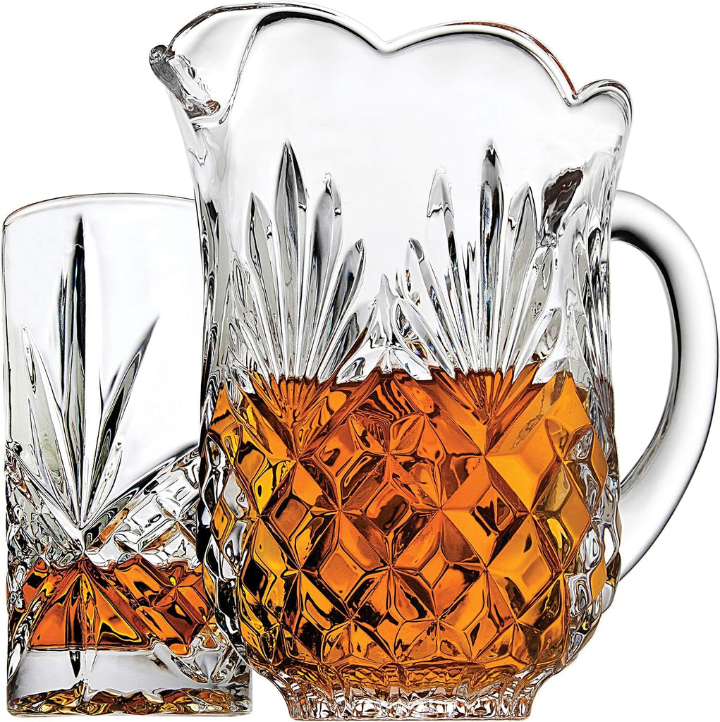 Pitcher and Glasses Drink Bar Set - Includes Pitcher Carafe and 4 Old Fashioned Glasses, Dublin Collection