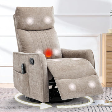 Swivel Rocker Recliner, Glider Rocker Recliner Chair, Manual Reclining Chair with Heated Massage, Small Spaces