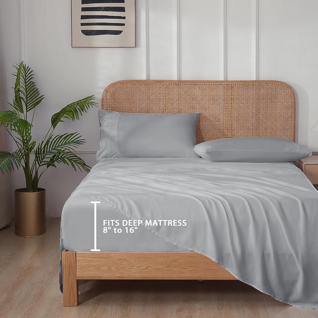 100% Bamboo Viscose Sheet Set, 400 Thread Count, Cooling Sheets for Hot Sleepers, 16" Deep Pocket, Ultra Soft