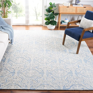 Blossom Collection Area Rug - 10' x 14', Blue & Ivory, Handmade Wool, Ideal for High Traffic Areas in Living Room