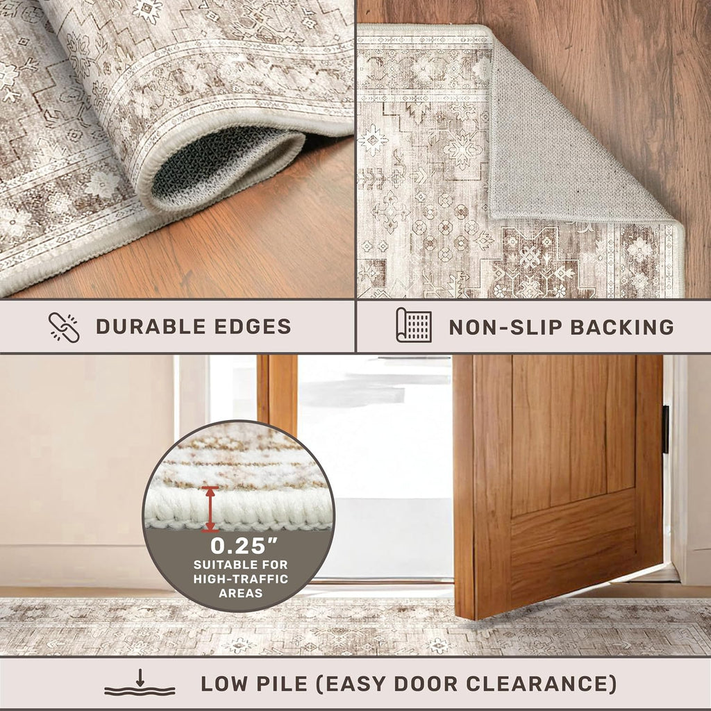Washable Neutral Farmhouse Large Entryway Rug, 3x5 Area Rugs, Laundry Room, Nursery Room, Boho Vintage Floral