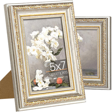 Vintage 5x7 Picture Frame, Antique White and Gold Frames, 2 Pack
