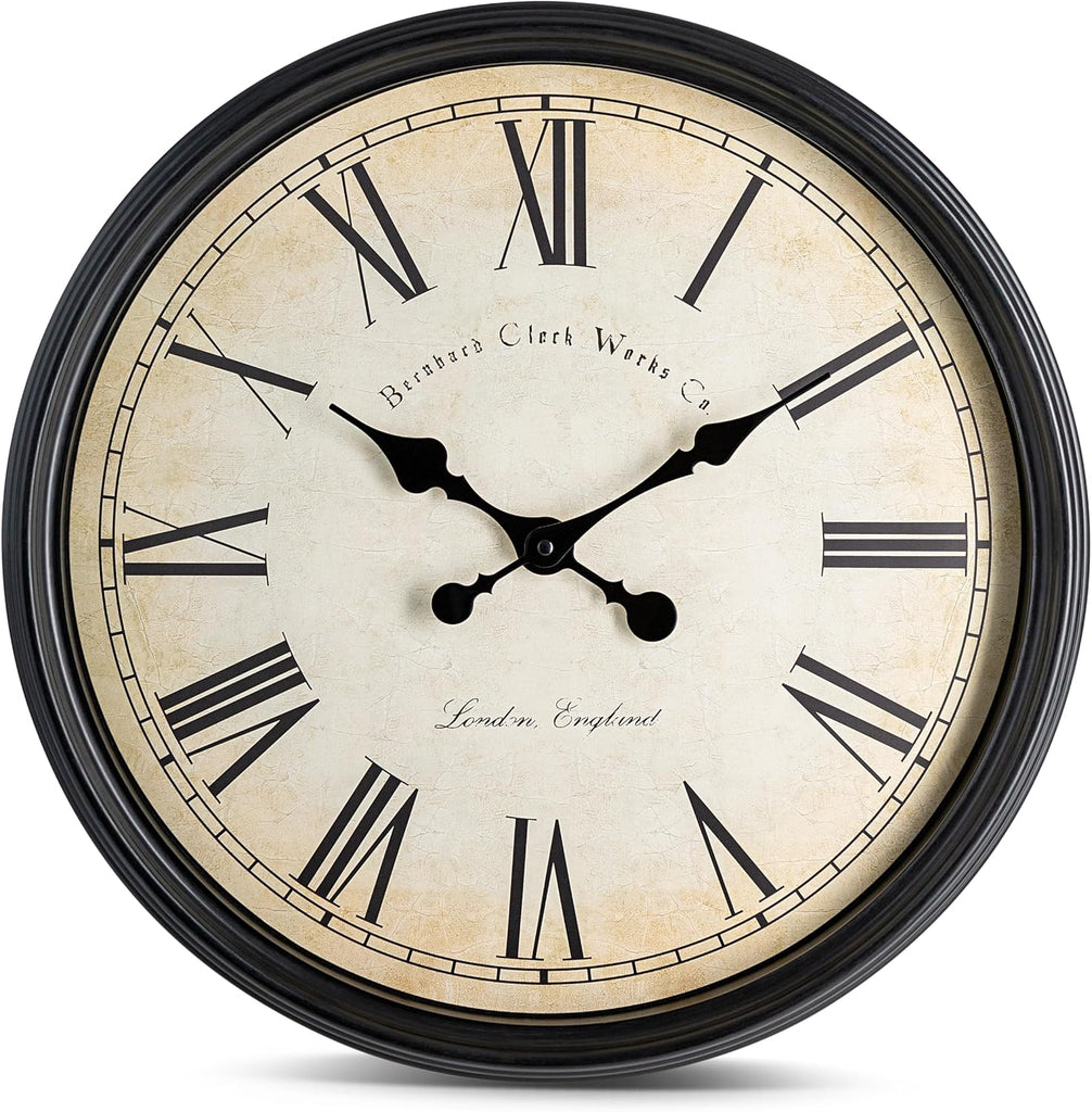 Bernhard Products Large Decorative Wall Clock 20 Inch Silent Non Ticking Battery Operated Quartz Vintage Stylish with