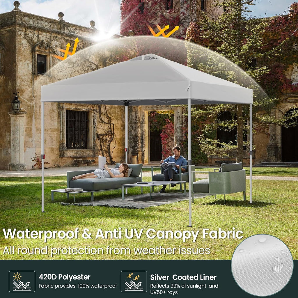 Shades 10x10 Pop Up Canopy with One Push Setup,Heavy Duty Beach Tent with Wheels for Easy Moving