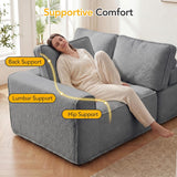 145" U Shaped Modular Sectional Sofa with Ottoman, Boneless Comfy Couch with Layered Cushion