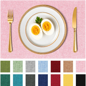 Placemats Set of 4, Cotton Linen Blend Cloth Place Mats, Pink
