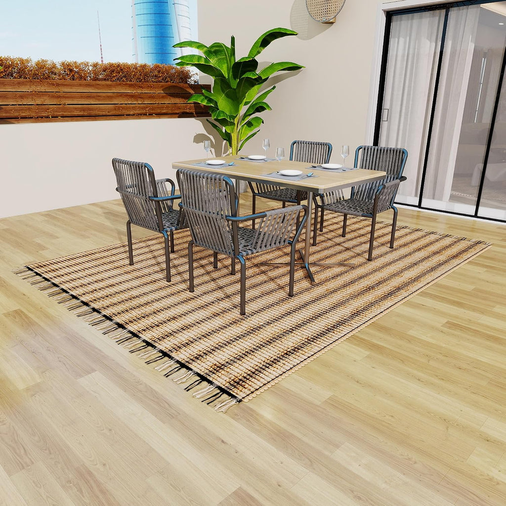Jute Area Rug 8x10 ft - Soft Handwoven Striped Natural Fiber Rug, Eco-Friendly Braided Indoor Floor Mat, Non-Slip
