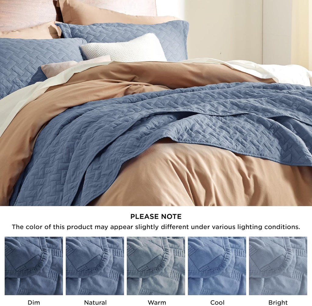 Quilts - Lightweight Bedspreads with Basket Weave Pattern, Soft Quilt Bedding Set, Mineral Blue Comforter