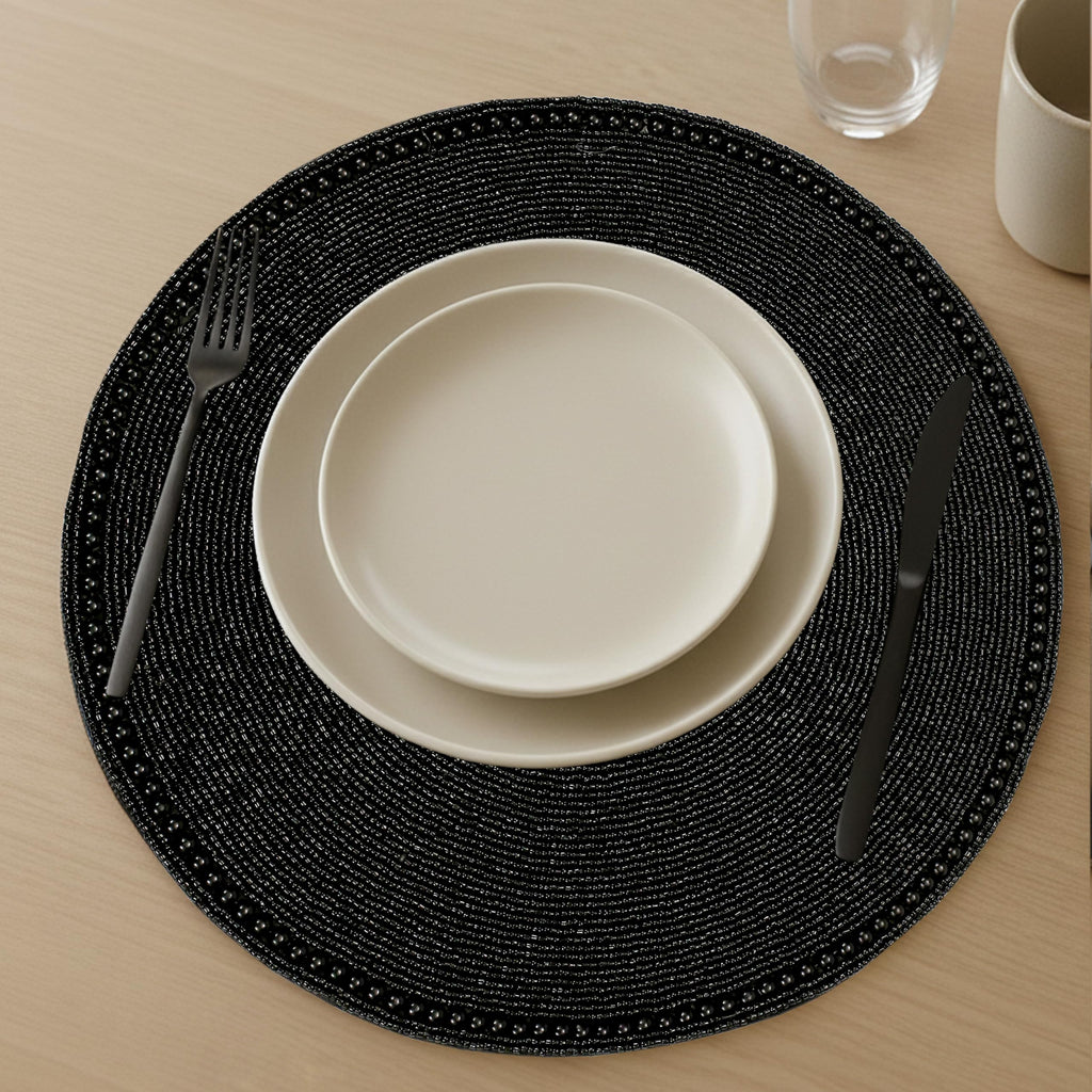 Beaded Placemats 13 Inch Black Handmade Table Chargers