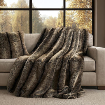 Luxury Faux Fur Throw Blanket, 60"x80", Ombré Sable Brown | Fluffy Faux Mink Blanket, Soft Cozy Plush, Thick Warm