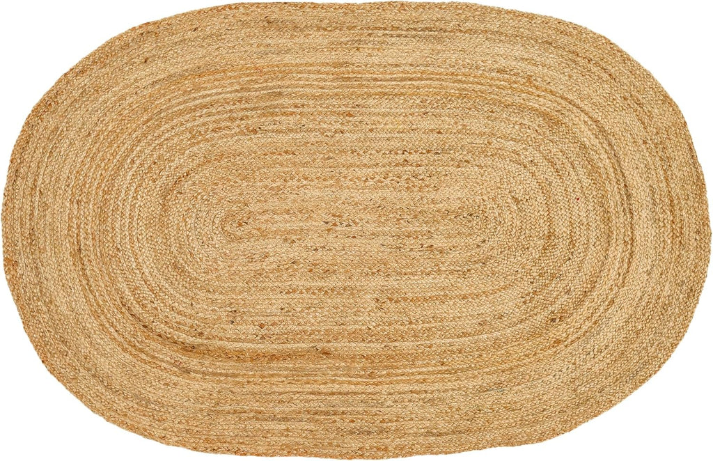 Hand Woven Jute Area Rug - 2’x3’ Feet - Rustic Beige Reversible Oval Rugs