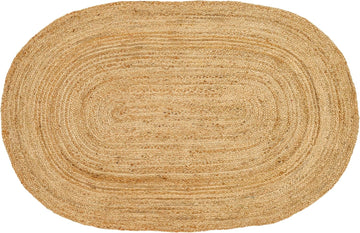 Hand Woven Jute Area Rug - 2’x3’ Feet - Rustic Beige Reversible Oval Rugs