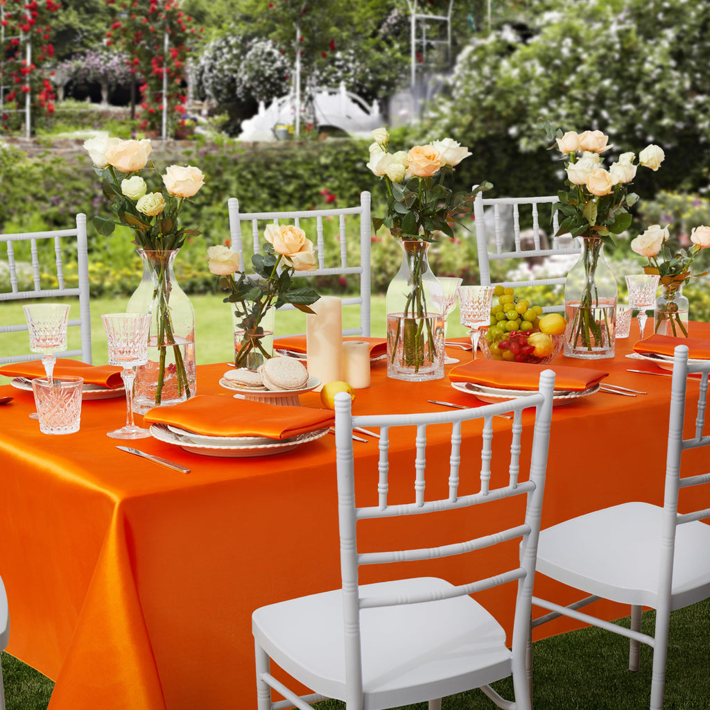 6 Pack Satin Table Cover Rectangle, 60 x 84 Inches, Orange
