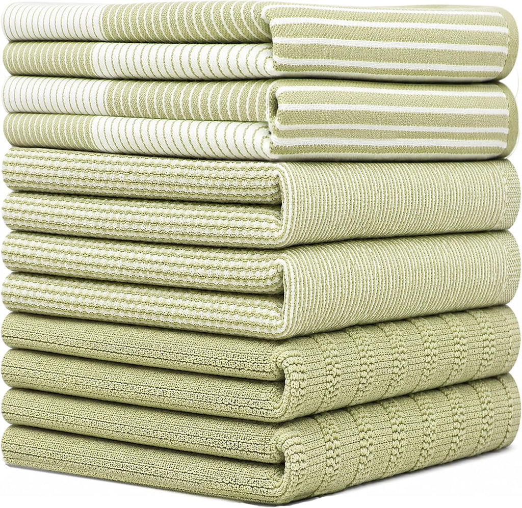 Premium Kitchen Towels 6 Pack 100% Cotton, 20"x28" Dish Towels - Sage | Large Flat & Terry Kitchen Linen Set with