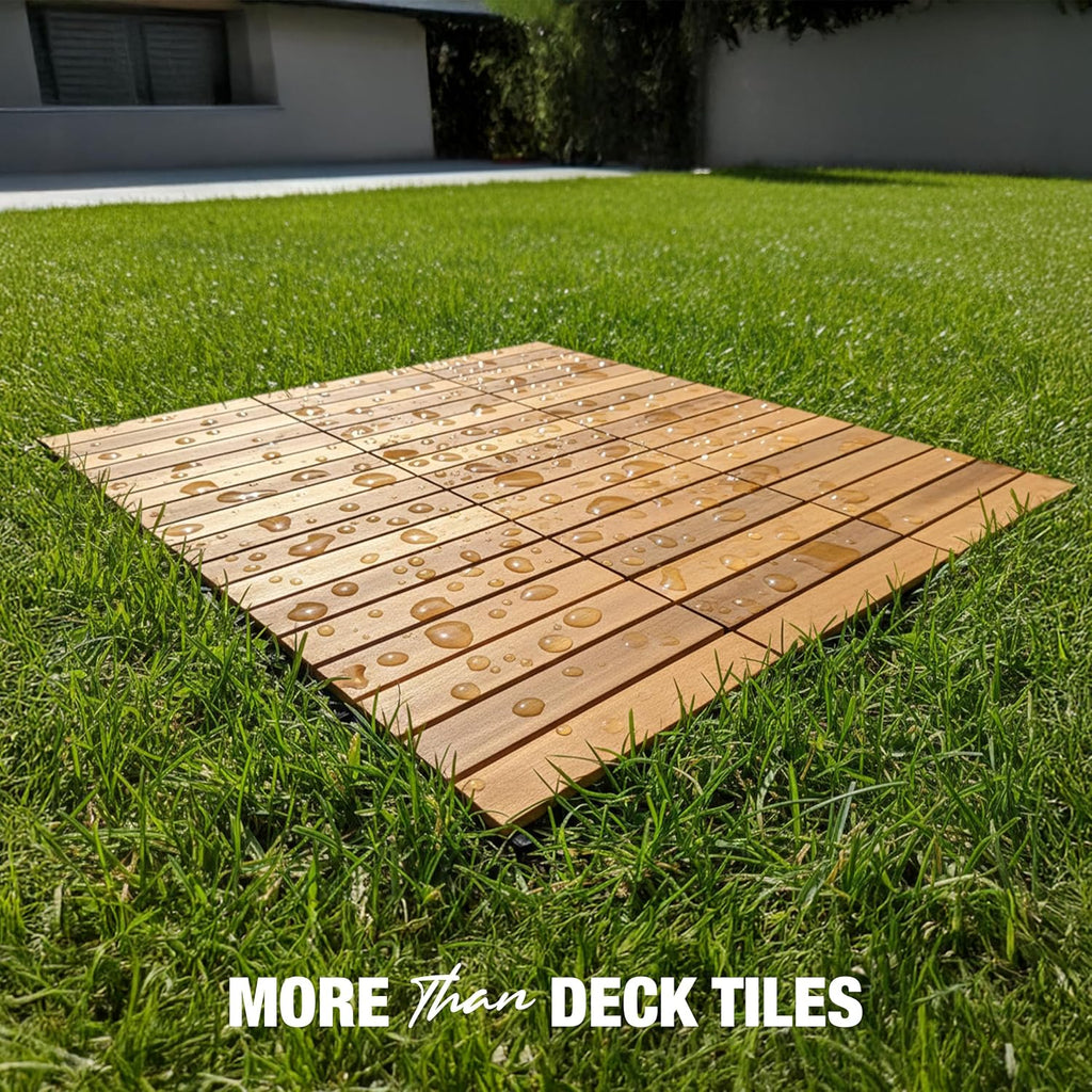Premium Acacia Wood Interlocking Deck Tiles, 9 PCS 12"x12"x0.9" Floor Tiles, Waterproof Wood Flooring for Backyard &
