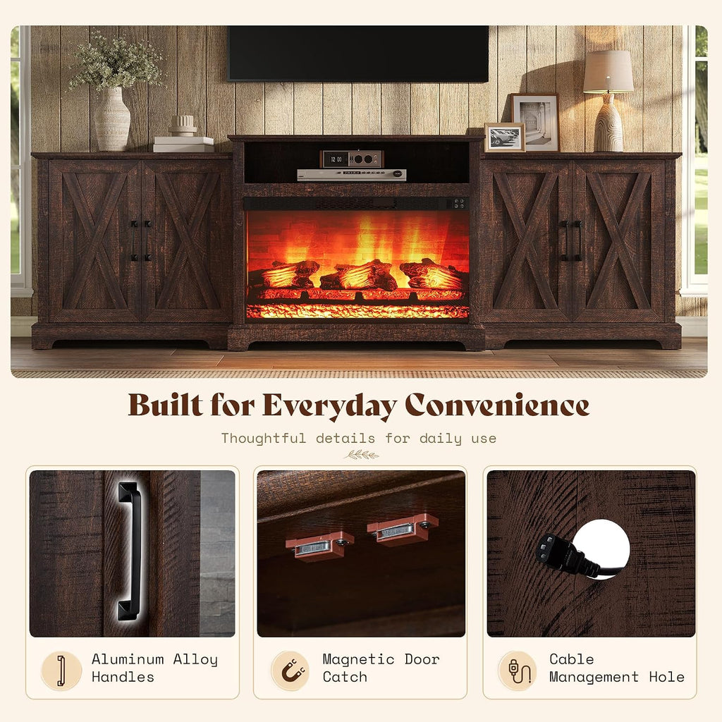 97" Large Fireplace TV Stand for TVs up to 110", Farmhouse Entertainment Center with 33" Electric Fireplace, Media