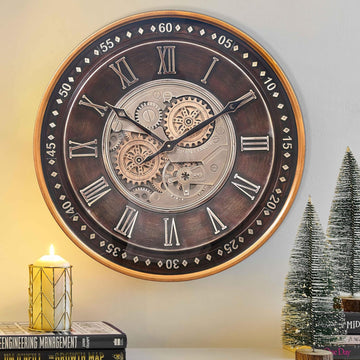 24 Inch Wall Clock with Moving Gears,Oversized Large Industrial Steampunk Clock