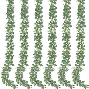 Artificial Eucalyptus Garland Eucalyptus Leaves Vines Greenery Garland Faux Silver Dollar Eucalyptus Leaves - Set of 6