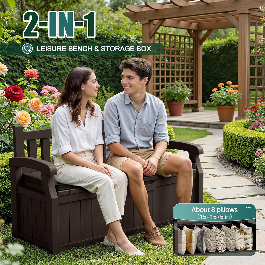 80 Gallon Storage Bench with Cushion, Deck Box Waterproof&Lockable | Outdoor Benches Furniture, Garden Decor and