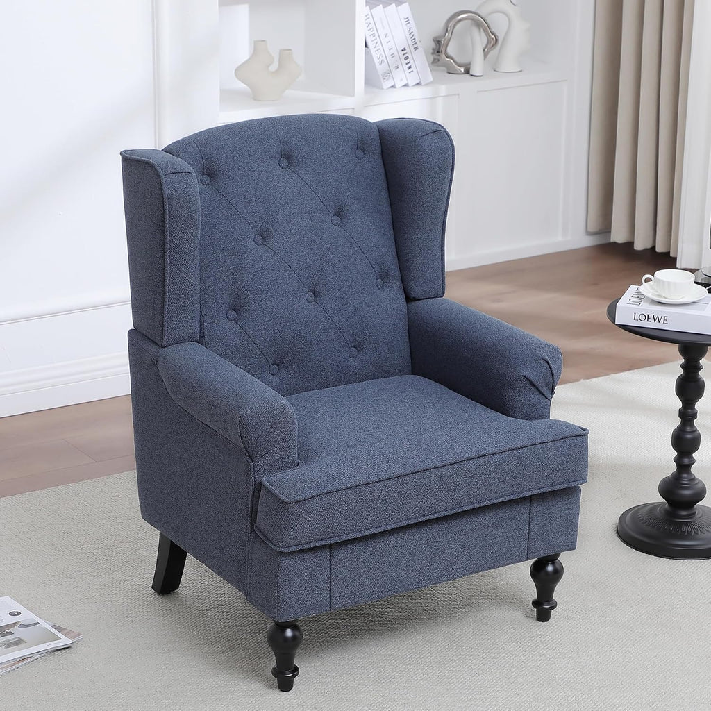 Accent Chair Set of 2, Mid Century Modern Fabric Wingback Chair, Upholstered Armchair with High Back and Vintage