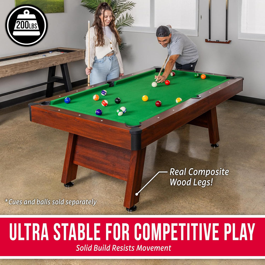 7 and 8 ft Pool Tables with Wood Finish - Gray, Black, or Green Felt - Billiards Game Room Table for Adults & Family
