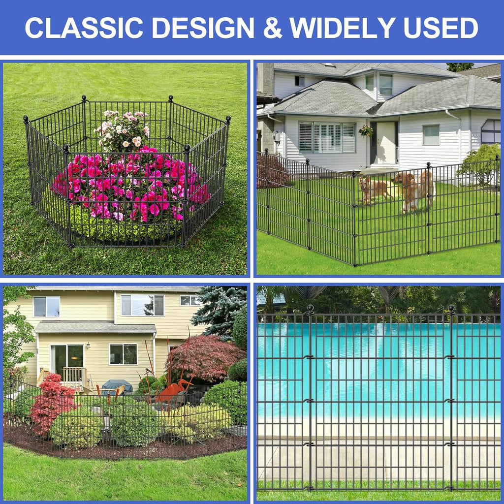 10 Panels No Dig Decorative Garden Fence with Gate, 40 in(H) X 23.6 ft(L) Outdoor Dog Rabbits Fence, Animal Barrier