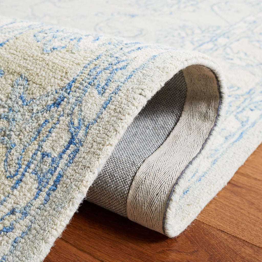 Micro-Loop Area Rug - 10' x 14', Light Blue & Ivory, Handmade Wool