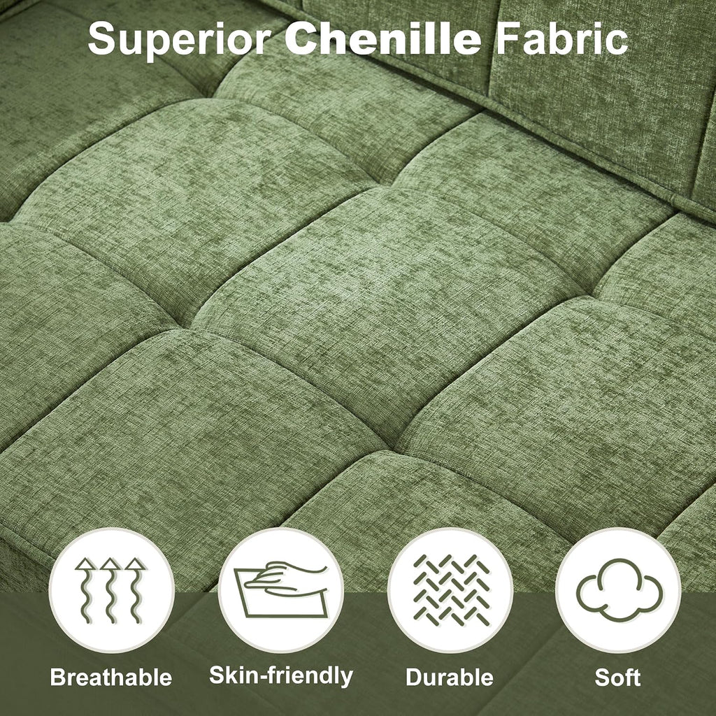 57" Chenille Convertible Sofa Bed, Full Size Loveseat Sleeper Sofa with USB & Type-C Port, Adjustable Backrest