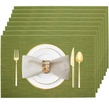 Green Vinyl Placemats Set of 8, Heat Resistant Table Placemats