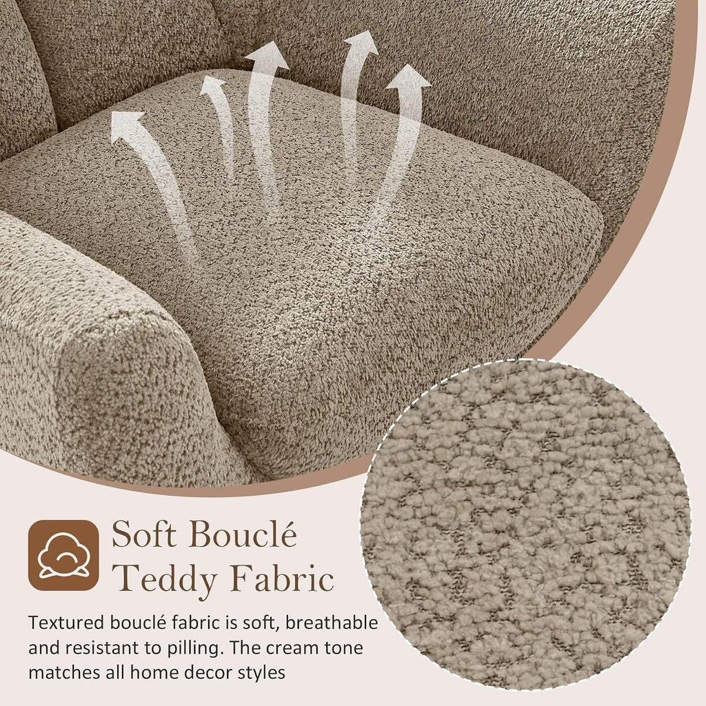 34.6" Oversized Accent Chair with WingBack, Teddy Boucle Camel | High Back, Wide Armrests, Metal Legs, Cozy Deep Seat