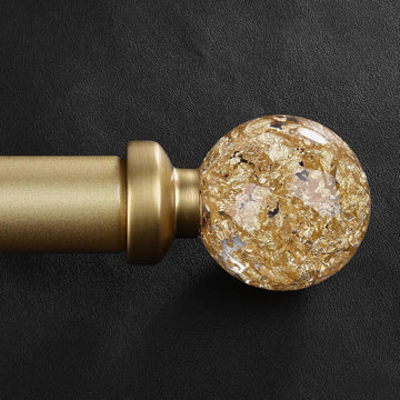 Gold Curtain Rods for Windows, 1'' Heavy Duty Adjustable Drapery Rod with Unique Crystal Ball Finials