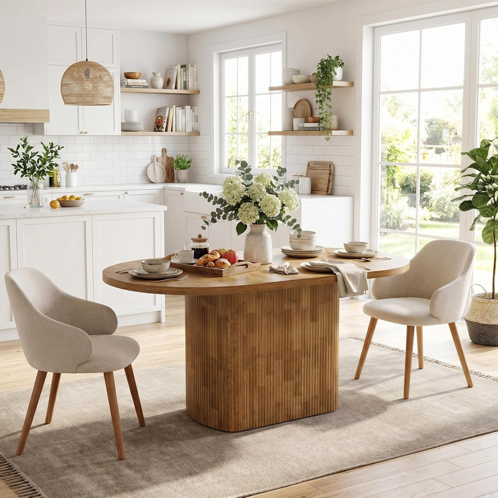 47.24" Oval Dining Table for 4, Small Kitchen Table with Pedestal Base, Space Saving Farmhouse Wood Dinner Table for Apartment and Dining Room, Brown
