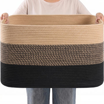 108L Extra Large Rectangle Laundry Hamper, Jute/Black, 25"x16"x16"