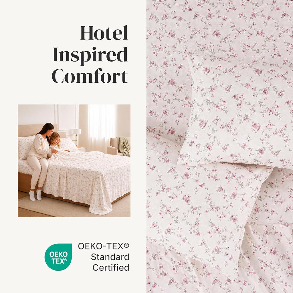 Printed 4-Piece Extra Soft Bedding Sheets & Pillowcase Set, Deep Pocket up to 16 inch Mattress Kashmir Rose Cal King