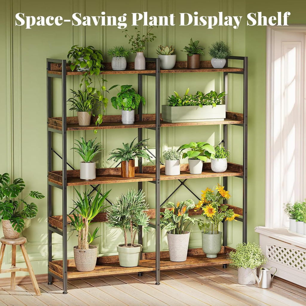5 Tier Bookshelf, Display Bookshelf with 10 Open Shelves and Raised Baffle