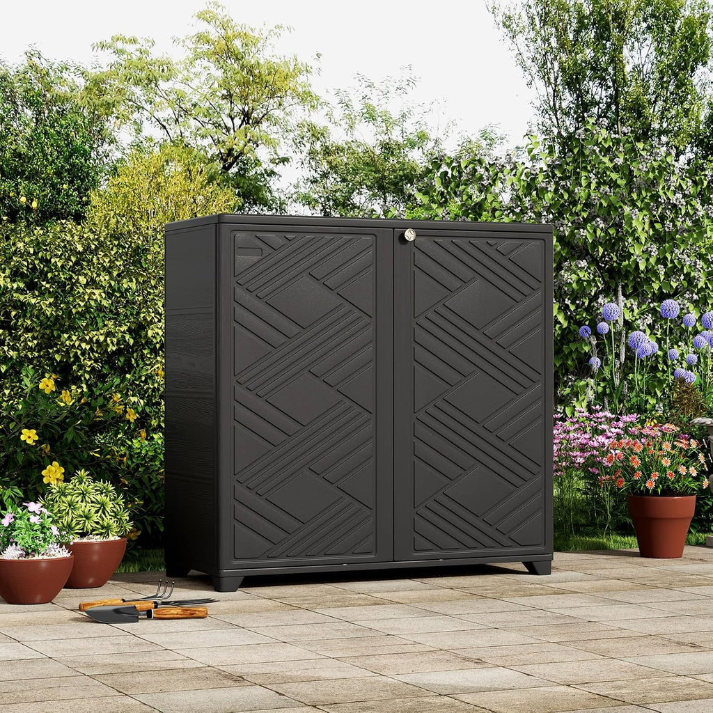 Indoor/Outdoor Storage Cabinet Waterproof, 34"x15"x34" Plastic Outdoor Storage Box for Garden Balcony Bathroom, All