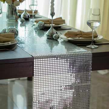 13 X 72 Inches Silver Disco Party Table Runner Glitter Mirror Decor 2Pcs