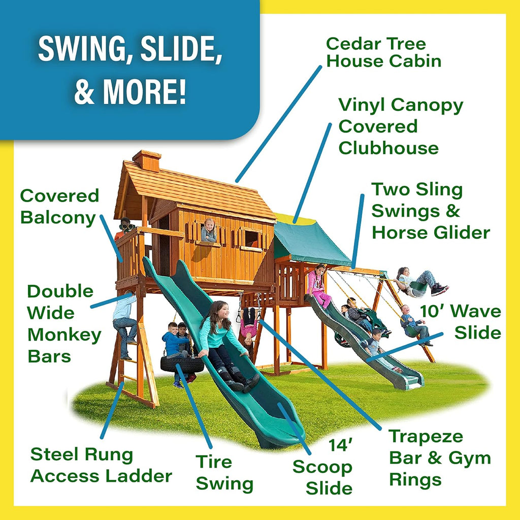 Fantasy Tree House Solid Cedar Wood Swing Set & Kids Playhouse (#3) | Jungle Gym with Built-in Tree House, Clubhouse