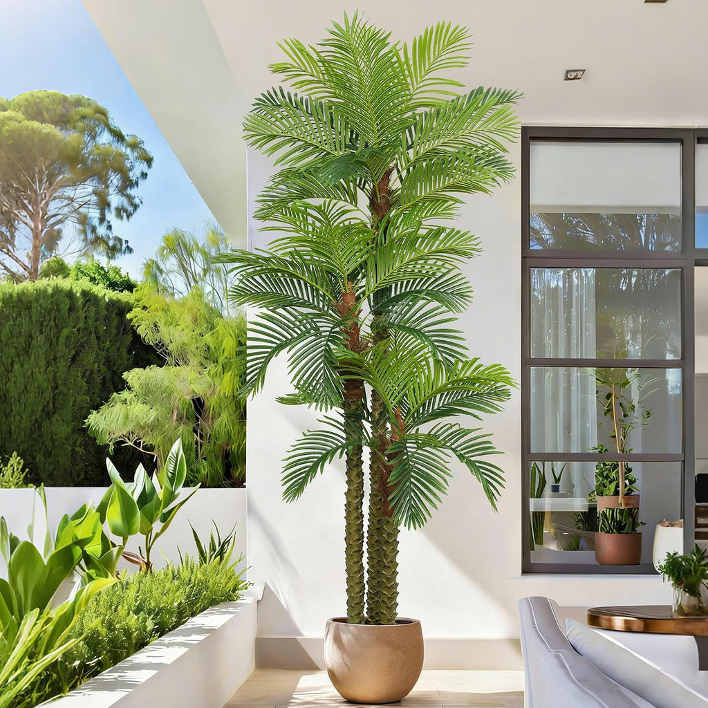 Palm Tree 9FT Tall Large Faux Trees with Realistic Leaves, Fake Floor Potted Artificial Plants Living Room Decor