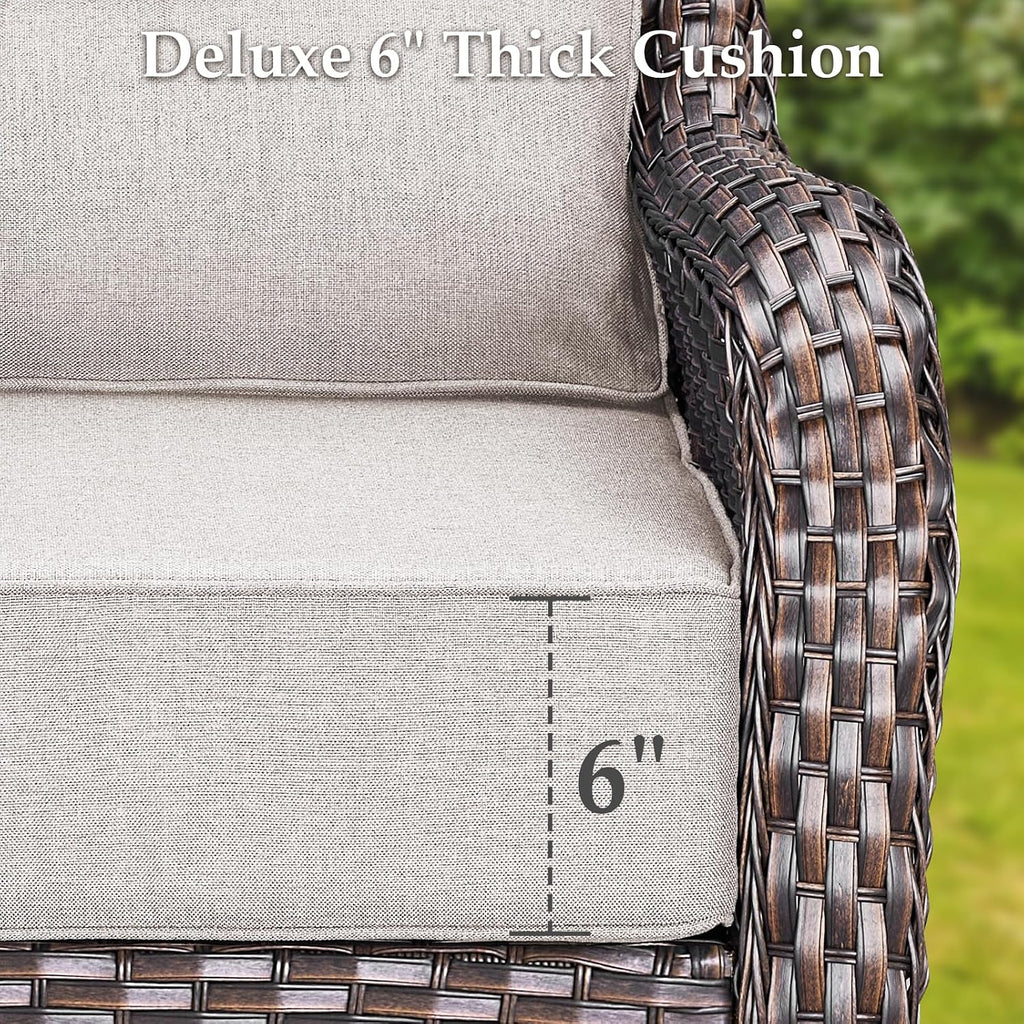 Luxury Outdoor Patio Furniture Set-Wicker High Backrest 3-Seat Patio Sofa with Comfy 6" Cushion, Rattan Couch with