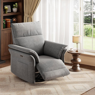 Power Recliner Glider Chair with Smooth Swivel and Rocking Motion Adjustable Recline USB Charging Port Premium