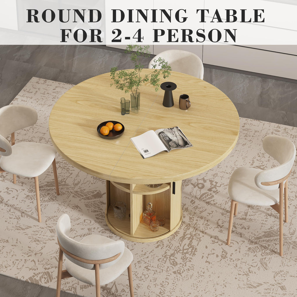 35.5'' Round Dining Table for 2-4, Small Dining Table with Storage Shelf, Modern Fluted Dining Room Table, Wood Base