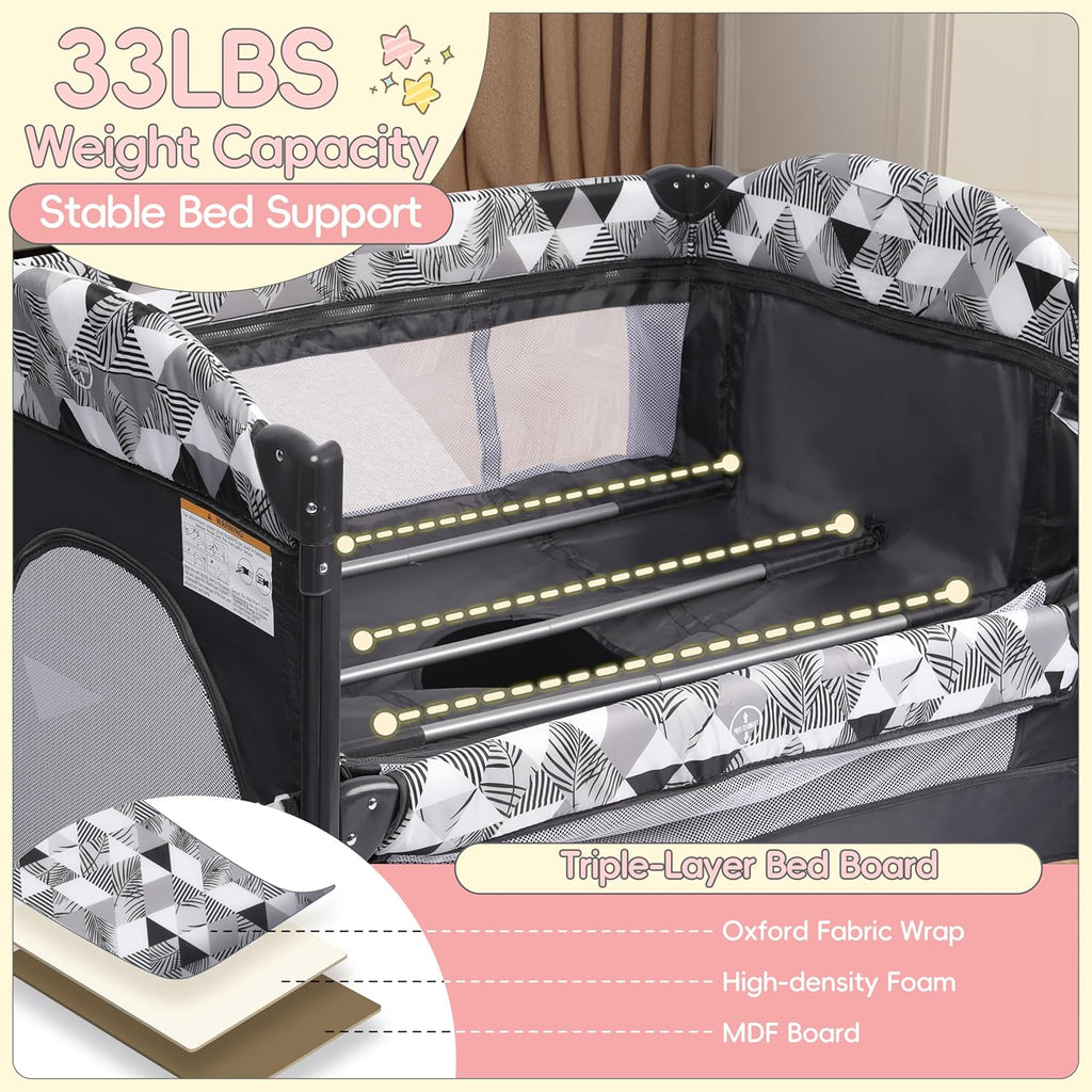 5-in-1 Baby Bassinet Bedside Sleeper, Portable Pack and Play with Changing Table, Baby Crib with Carry Bag, Cosleeper