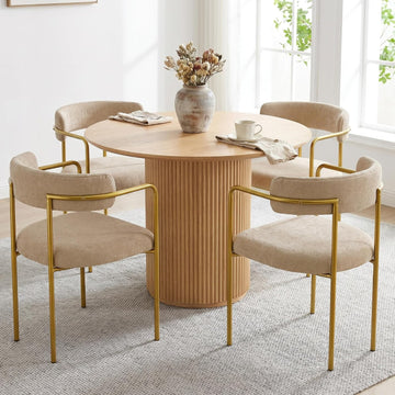 Boucle Dining Chairs Set of 4 with Arms, Mid Century Modern Upholstered Dining Chairs for Kitchen & Dining Room