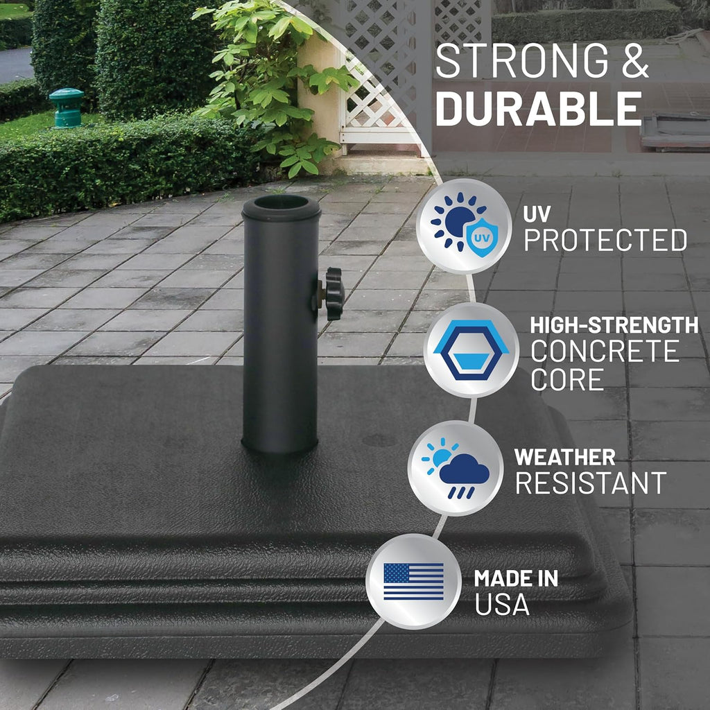 40 Pound Umbrella Base - Weighted Umbrella Base For Use With Patio Table - Heavy Duty Base for Umbrella - Black