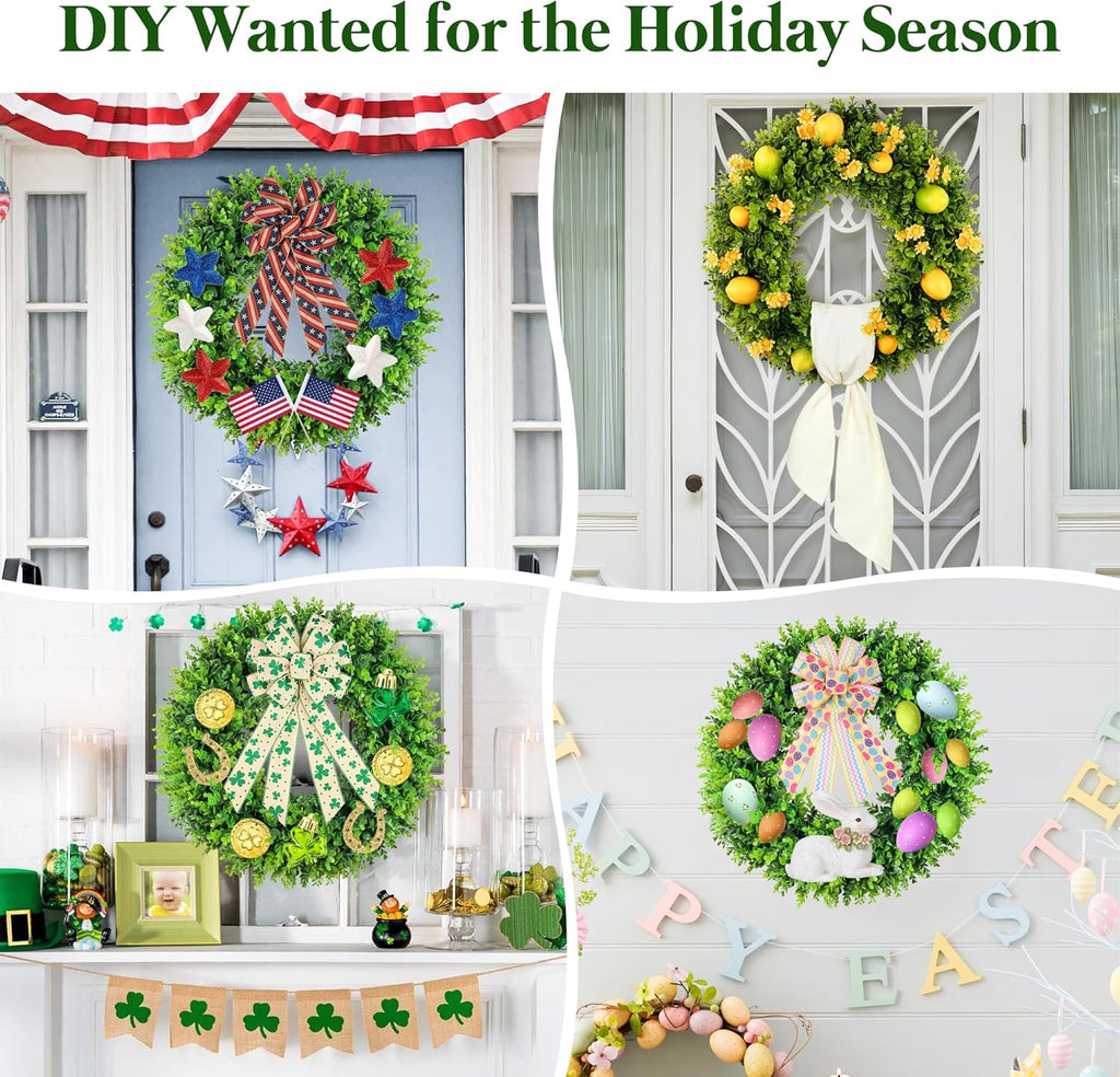 Large Boxwood Wreath Front Door 24'' Artificial Spring Wreaths for Front Door Farmhouse Wedding Green Year Round