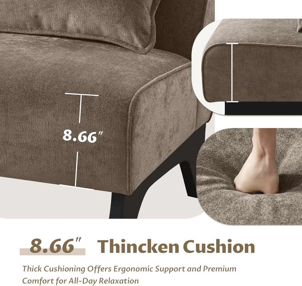 Upholstered Armless Accent Chair,Modern Comfy Living Room Chairs with Wooden Legs& Pillows,Lounge Sofa Side Chair