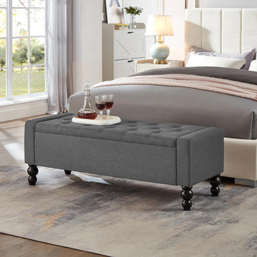 50" W Storage Ottoman Bench with Safety Hinge, Load up to 660 lb Ottoman with Storage, Upholstered Tufted Entryway